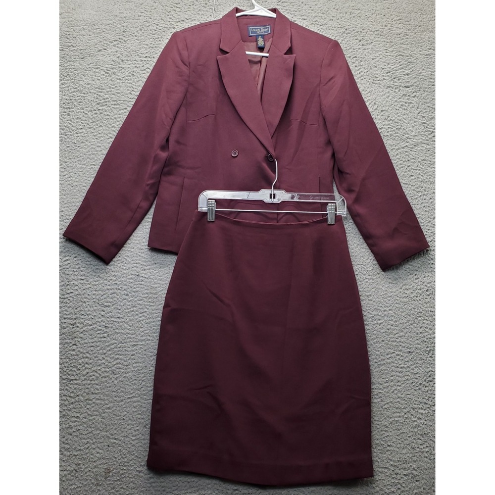 Laura Scott 2 Piece Set Womens 8P Burgundy Notch Lapel Double‎ Breasted Formal